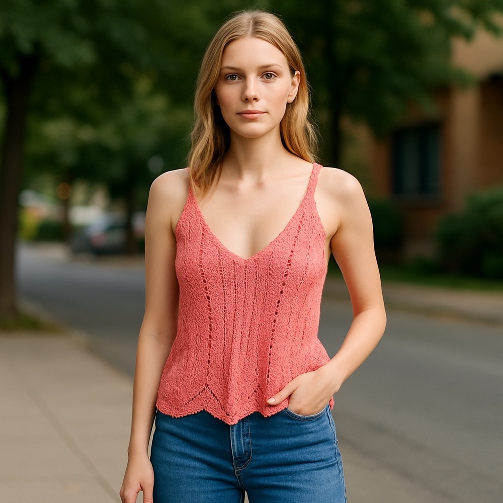 Anthropologie Pointelle Knit Coral Camisole Top SM